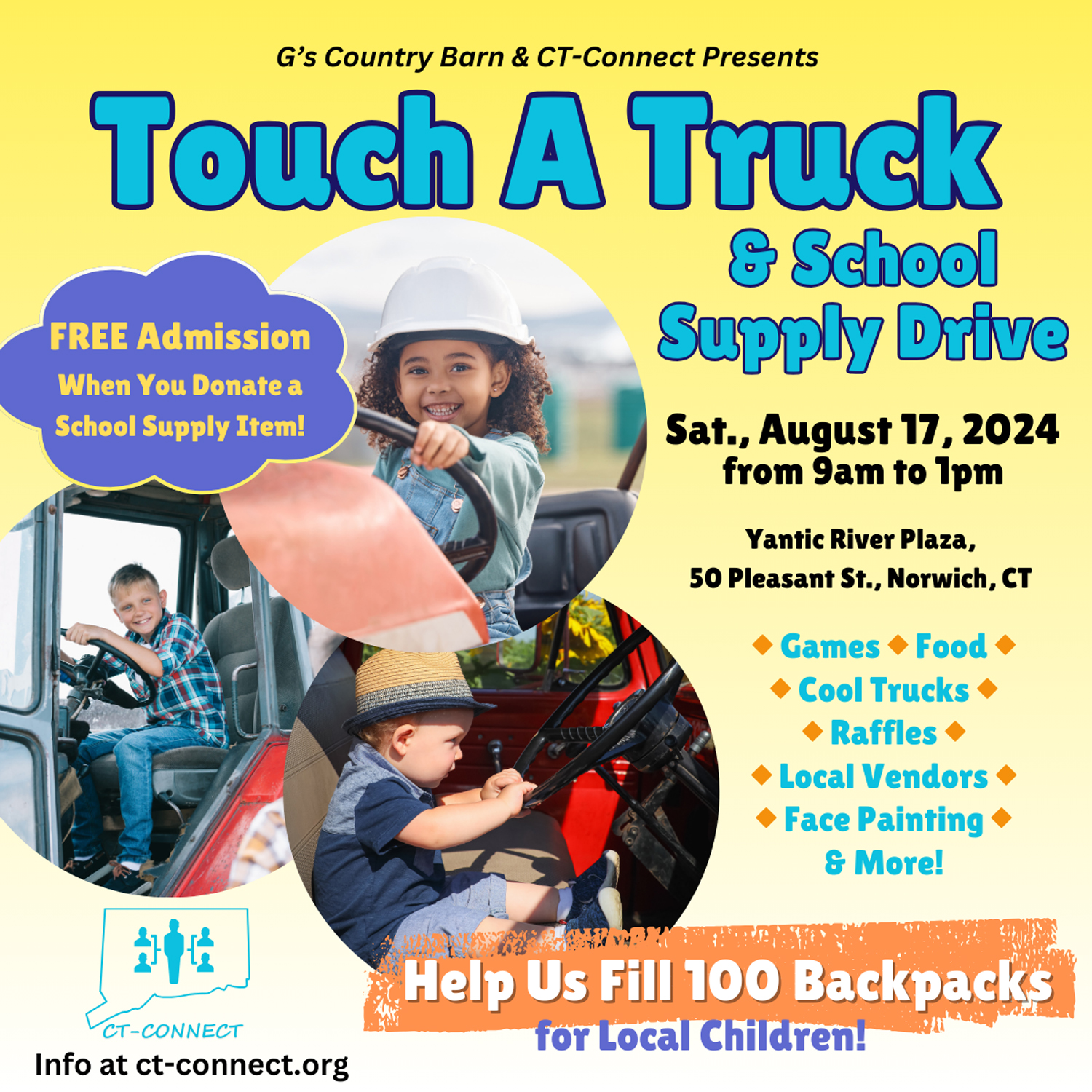 Marc Gardner, Alicia Gardner, G's Country Barn, touch a truck, free school supplies, 2024